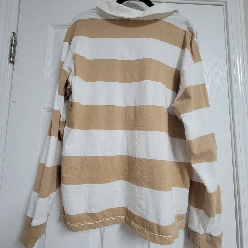 Pilcro Rugby Oversized Tan Stripe Long Sleeve Shirt. - Picture 6 of 14